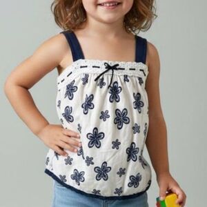 Blue & White Floral Soft Lace Cotton Sleeveless Halter Top Blouse Girls sz 3T